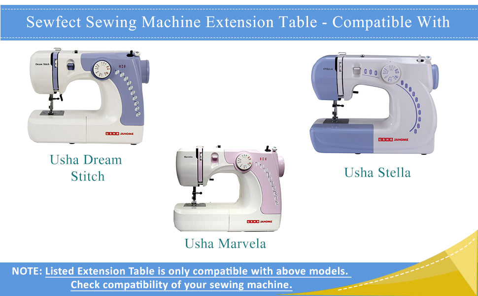 Sewfect Sewing Machine Extension Table- Suitable For Usha Dream Stitch- Marvela- Stella Automatic Sewing Machine- Regular Size 11.5" X 15", White, Metal